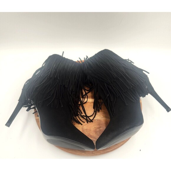 Zara Fringe Ankle Booties Women's 8.5M Black Suede Back Zip 4‎ Inch Heel Western - Picture 6 of 13